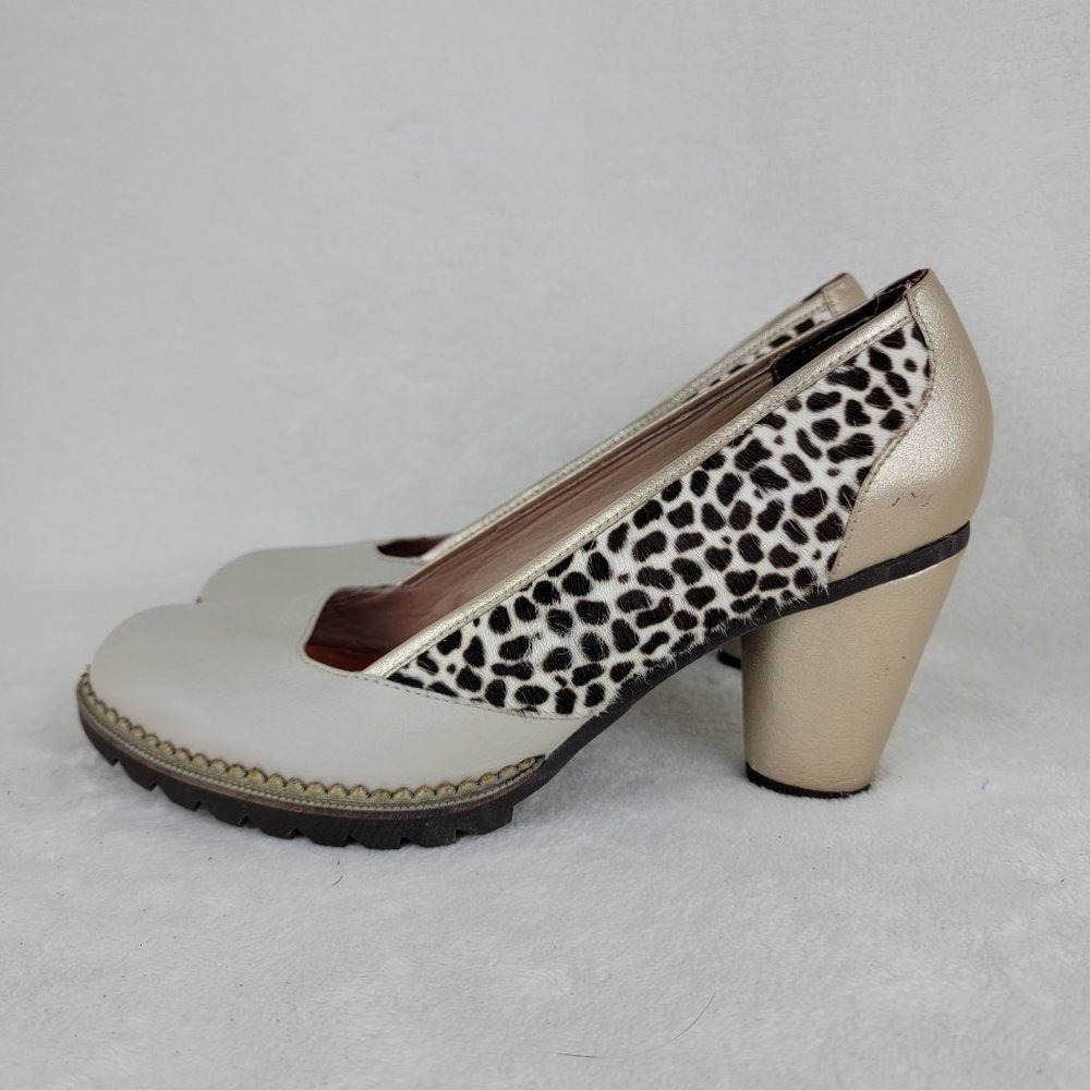 CULEKA Hand Made Beige Gold Leppard Calf Hair Leather Slip On Pump Size 8.5 Y2K - Picture 3 of 8